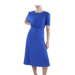London Times Womens Blue Below Knee Eyelet Ruched Midi Dress